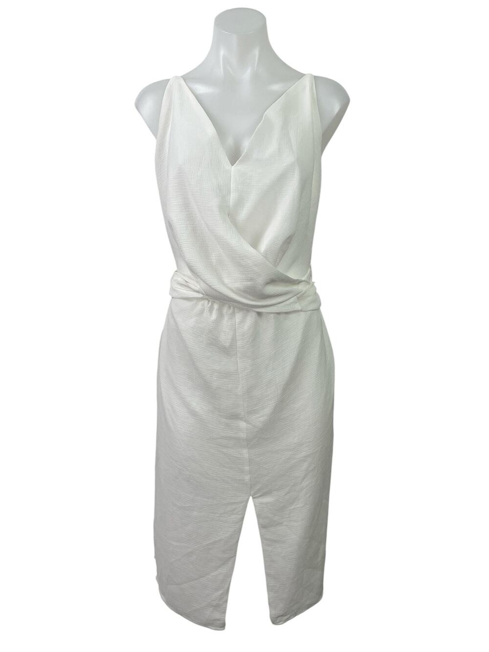 Hyfve White Sleeveless V Neck Drape Wrap Tie Back Cami Slit Midi Sheath Dress L
